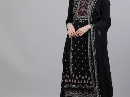 Ishin Women Black Embroidered Kurta with Palazzos & Dupatta For Sale