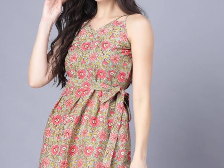 Myshka Cotton Printed Sleeveless Shoulder Straps Multicolor Women Dress Hot on Sale