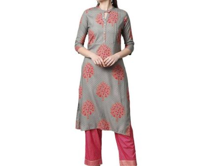 Anubhutee Women s Rayon Printed Grey Kurta Set with Trouser Online Sale