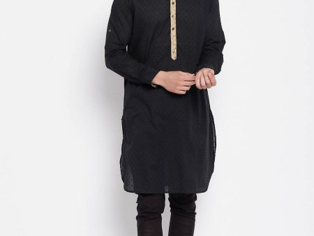 Even Apparels Black Pure Cotton Men s Kurta With Contrast Collar And Placket Online