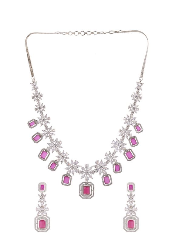 Saraf RS Jewellery Rhodium-Plated Pink AD studded Jewellery Set Cheap