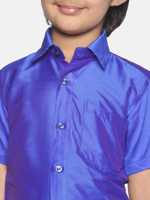 Sethukrishna Boys Blue & White Solid Shirt and Dhoti Set Discount