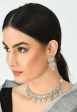 Mominos Fashion Johar Kamal Silver-Plated American Diamond Pista Green Choker Set Supply