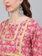 Jaipur Kurti Women Pink & Cream-Coloured Printed Kurta with Trousers & Dupatta Online Hot Sale