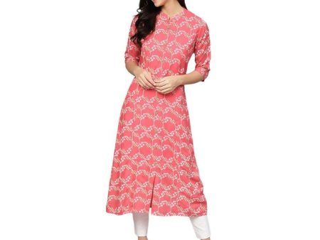 Anubhutee Women s Rayon Regular Coral Color A-Line Kurta Online Hot Sale