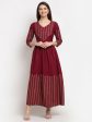 Rudra bazaar Gold Printed A-line flared Maroon Kurti Online