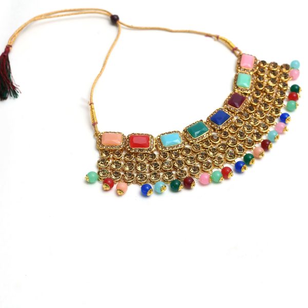 Mominos Fashion Johar Kamal Gold-Plated Rajwadi Design Heavy Multi Color Necklace Set For Women Supply