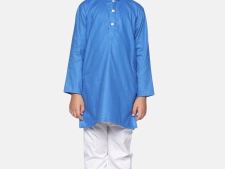 Sethukrishna Boys Blue & White Pure Cotton Kurta with Churidar Discount