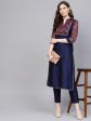 Jaipur Kurti Women Navy Blue Yoke Design Kurta with Trousers Online