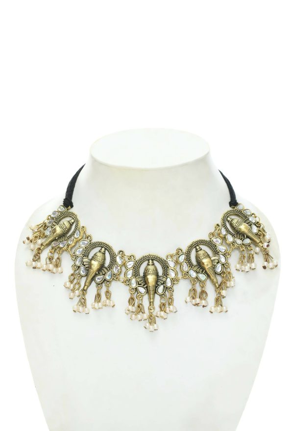 Mominos Fashion Johar Kamal Oxidised Gold-Plated Ganesha Design Necklace Choker Set Discount