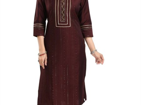 Snehal Creations Beautiful Brown Cotton Silk Designer Long Kurti Tunic With Sequines Embroidery Fashion