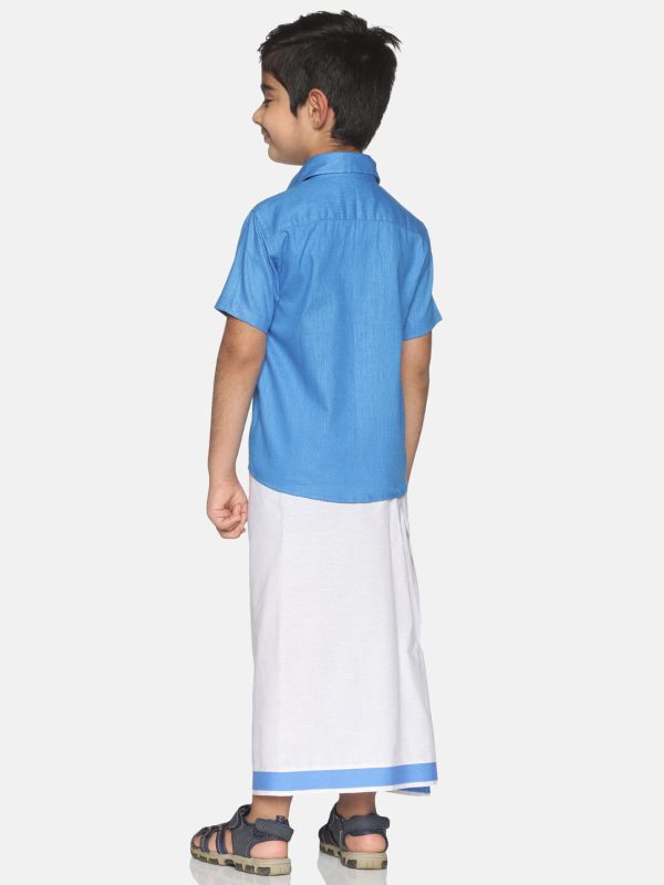 Sethukrishna Boys Blue & White Solid Shirt and Veshti Set Online