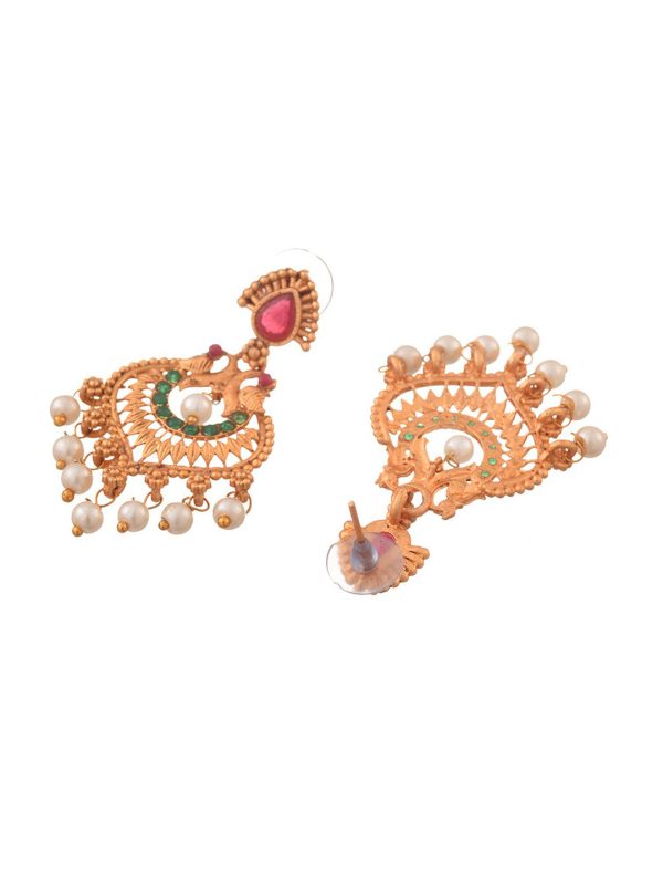 Saraf RS Jewellery Gold-Plated Red & Green Bridal Temple Jewellery Set Online Sale