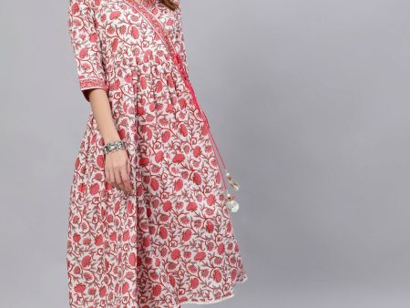 Jaipur Kurti White Floral Printed Angrakha Women Kurta Sale