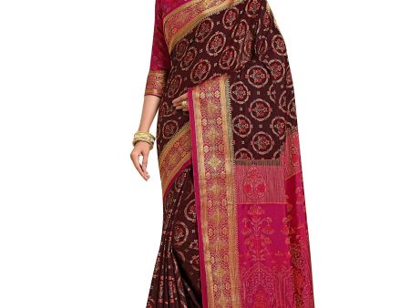 Mimosa Women s Kanjivaram Art Silk Burgundy Saree For Discount