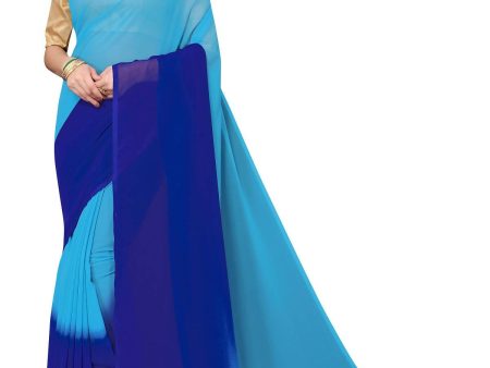 Vamika Blue Half N Half Georgette Saree For Cheap