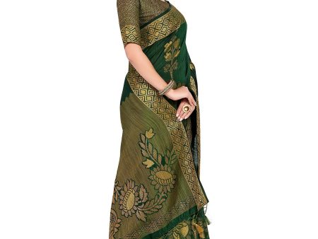 Mimosa Women s Dark Green Kanchipuram Art Silk Saree For Discount