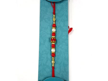 White & Red Stones Rakhi Cheap