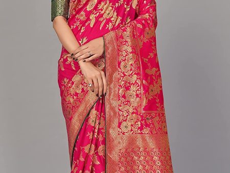 Monjolika Fashion Magenta Women s Banarasi Silk Blend Woven Zari With Tussles Saree Online now