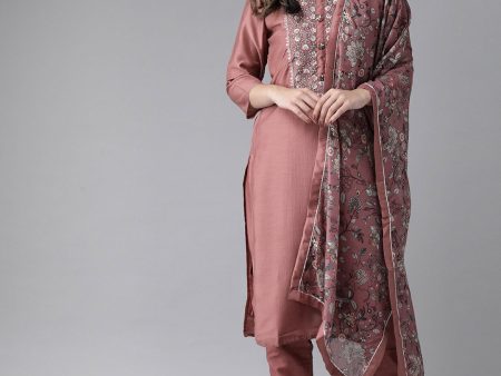 Ishin Women Mauve Yoke Design Kurta with Trousers & Dupatta Online Hot Sale