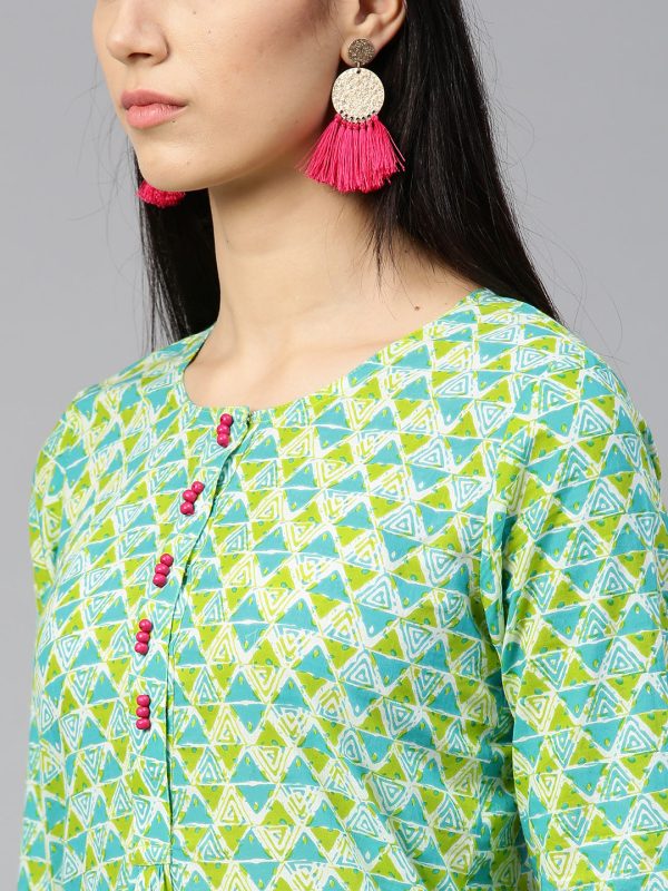 Jaipur Kurti Women Blue & Green Printed Straight Kurta Online now