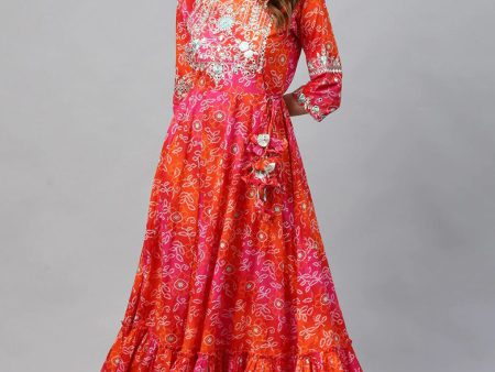 Ishin Red Embellished Maxi Dress on Sale