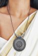 Mominos Fashion Johar Kamal Oxidised Silver-Plated Long Chain with Pendant & Studs For Women Online