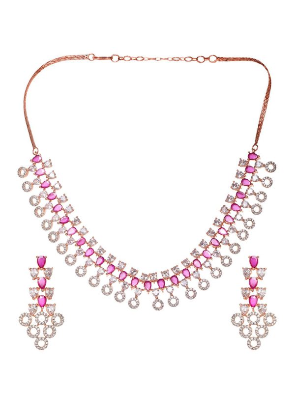 Saraf RS Jewellery Rose Gold-Plated Red AD-Studded Jewellery Set For Sale