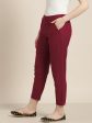 Jaipur Kurti Women Maroon Solid Cropped Easy Wash Regular Trousers Online now