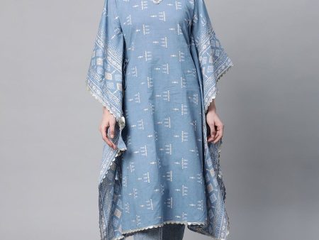 Ahalyaa Beige Pure Cotton Floral Printed Kaftan Kurta Sale