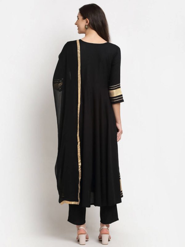 Rudra Bazaar Black Anarkali Kurti & Pyjamas With Duppata Fashion