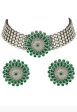 Mominos Fashion Johar Kamal Oxidised Silver-Plated Brass Finish Kundan Choker For Women (Green) For Discount