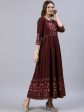 Jaipur Kurti Women Burgundy & Gold-Toned Floral Printed Anarkali Kurta Cheap