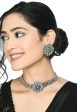 Mominos Fashion Johar Kamal Oxidised Silver-Plated Brass Finish Kundan Choker For Women (Silver) For Discount