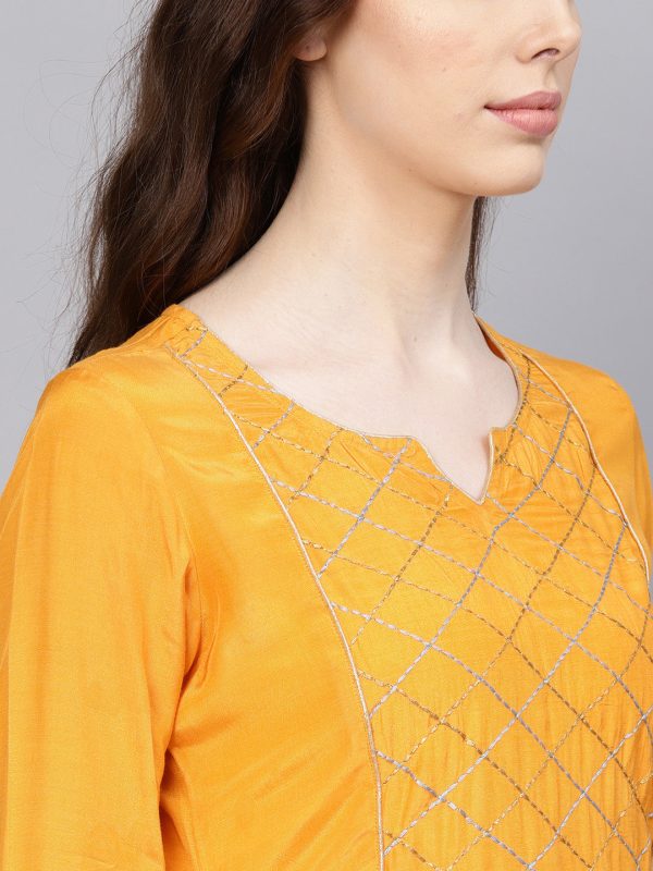 Jaipur Kurti Women Mustard Yellow & Grey Yoke Design Kurta with Palazzos & Dupatta Supply