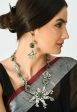 Mominos Fashion Johar Kamal Oxidised Silver-Plated Brass Finish Peacock Design Long Necklace Set For Women Online Sale