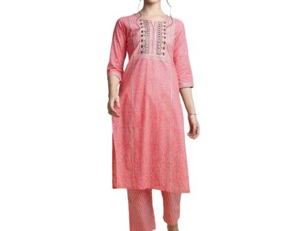 Anubhutee Women s Pure Cotton Regular Bandhani Print Pink Kurta Set For Discount