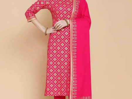 Vamika Foil Print Cotton Pink Party Wear Casual Wear Kurta Set Suit Cheap