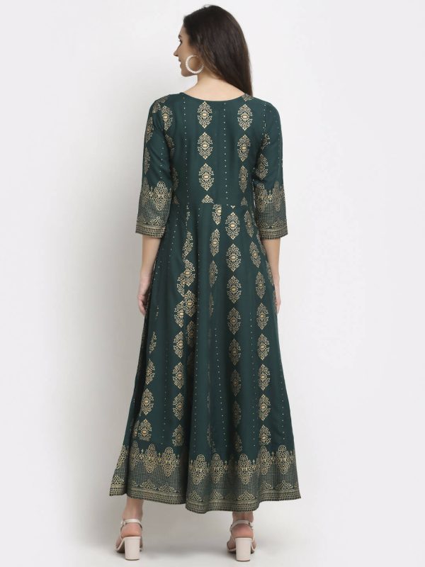 Rudra Bazaar Gold Printed Flared Anarkali kurti Hot on Sale