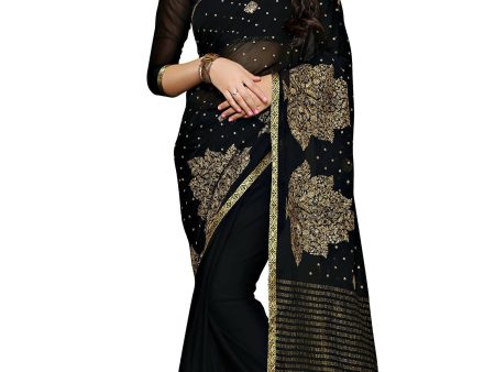 Mimosa Women s Banarasi Chiffon Black Saree For Sale