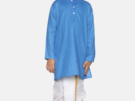 Sethukrishna Boys Blue & White Pure Cotton Kurta with Dhoti Pants Hot on Sale