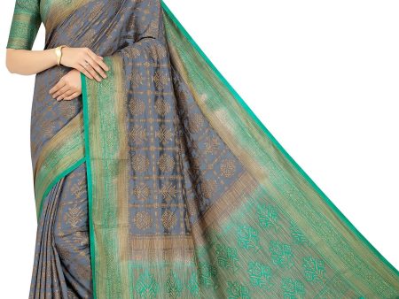 Mimosa Women s Charcoal Grey Patola Art Silk Saree Online Sale