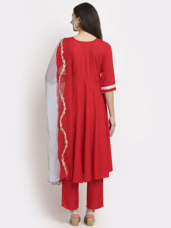 Rudra Bazaar Angrakha Red Kurti Set With Dupatta Sale