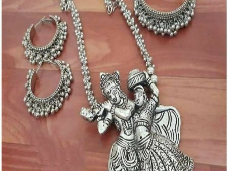 Mominos Fashion Johar Kamal Silver-Plated Brass Finish Radha Kishan Long Neckalce Combo Set For Women For Cheap