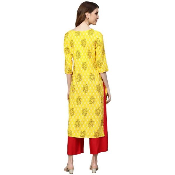 Anubhutee Women s Rayon Printed Yellow Kurta with Palazzos Discount