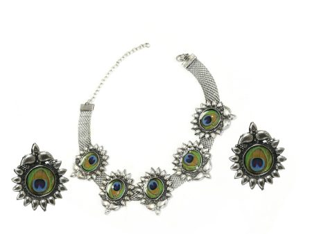 Mominos Fashion Johar Kamal Oxidised Silver-Plated Peacock Wings Work Necklace Handicraft Online Hot Sale