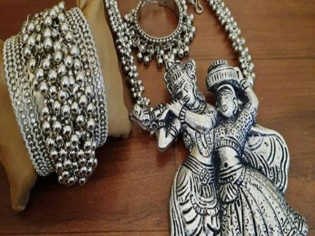 Mominos Fashion Johar Kamal Women Silver-Plated Brass Finish Radha Kishan Long Neckalce Combo Set Online