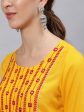 Jaipur Kurti Yellow & Red Yoke Design Mirror Work Women Kurta with Trousers & With Dupatta Online Sale