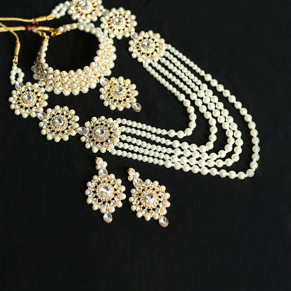 Mominos Fashion Johar Kamal Gold-Plated Rani Haar with Off white Pearls Jewellery Set Cheap