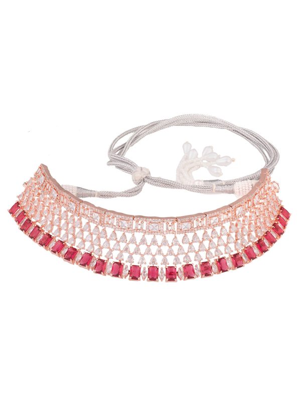 Saraf RS Jewellery Rose Gold-Plated & Red AD & CZ-Studded Contemporary Jewellery Set Online now